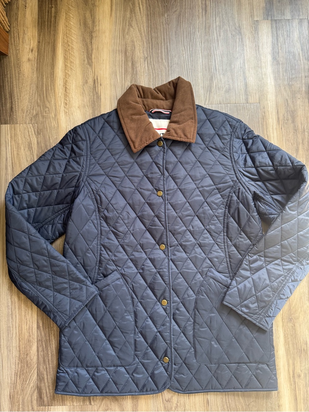 NWT Hunter Rachel Diamond Quilted Barn Jacket M Midnight Navy Brown Corduroy